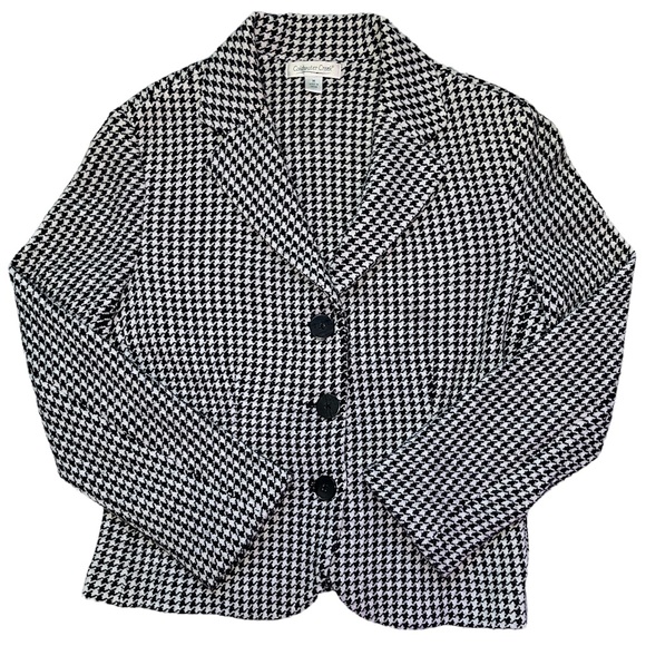 Coldwater Creek Wool Houndstooth Warm Long Sleeve Collared 3 Buttoned Jacket M - Picture 1 of 8